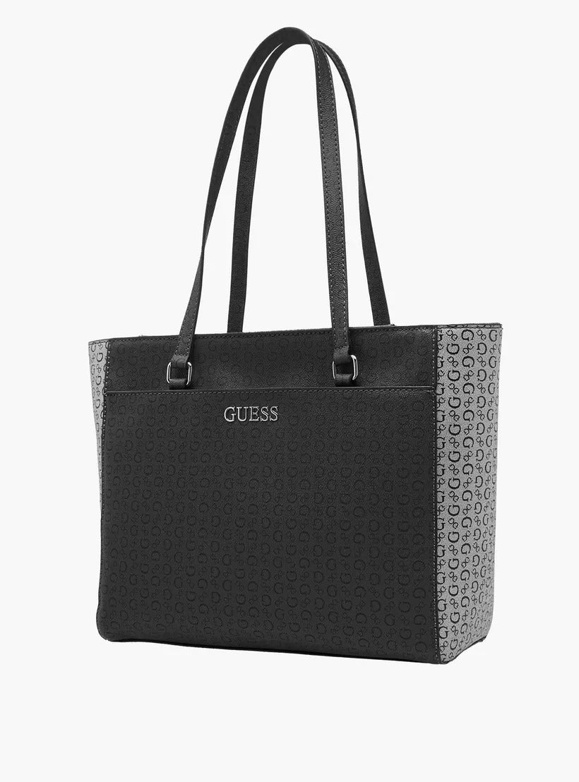 Guess Berkton Monogram Print Tote Bag with Double Handles and Wallet