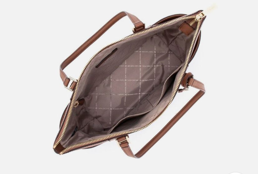 Michael Kors Charlotte Large Logo and Leather Top-Zip Tote Bag
