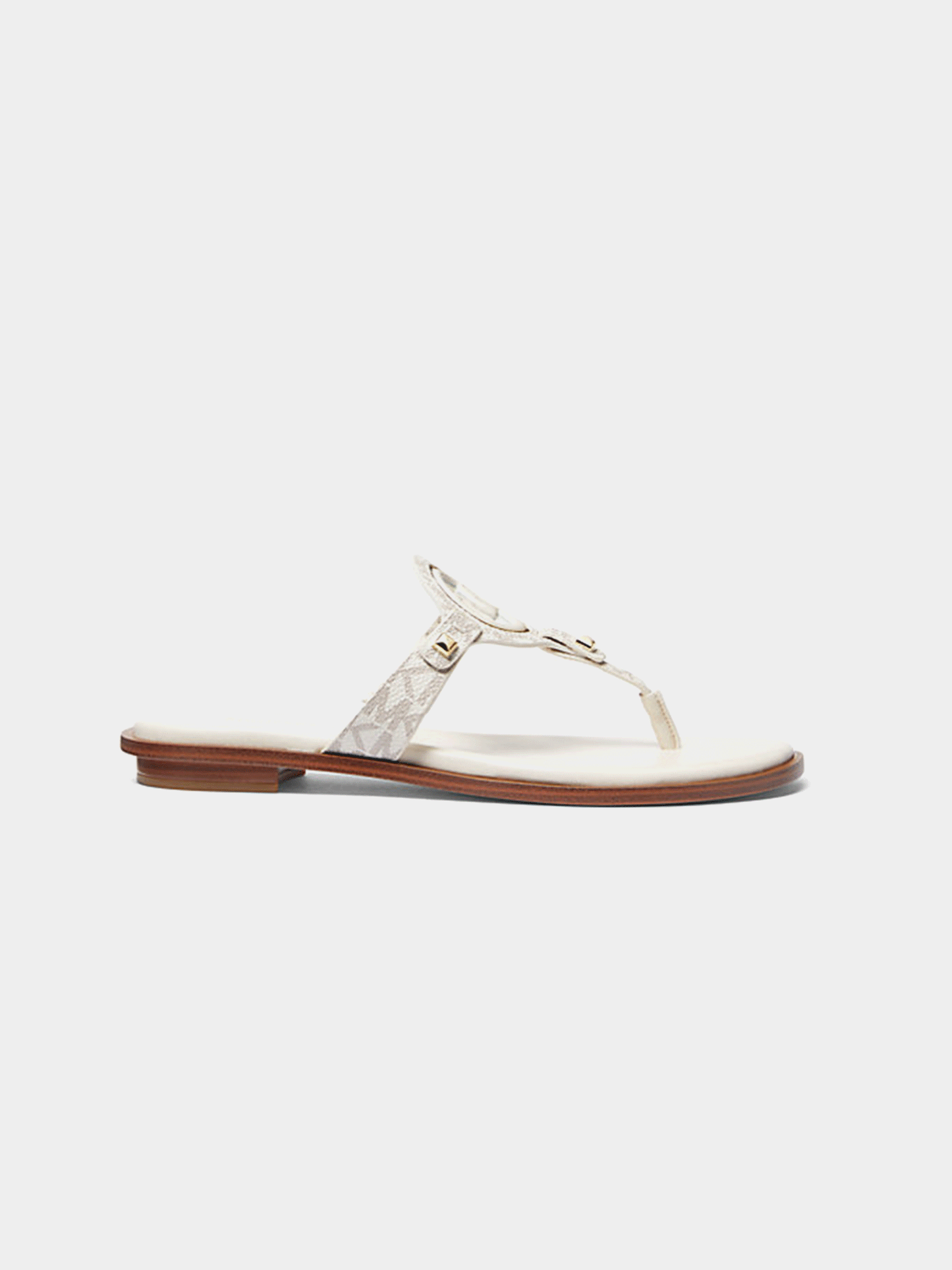 Michael Kors Aubrey Cutout Signature Logo and Leather T-Strap Sandal