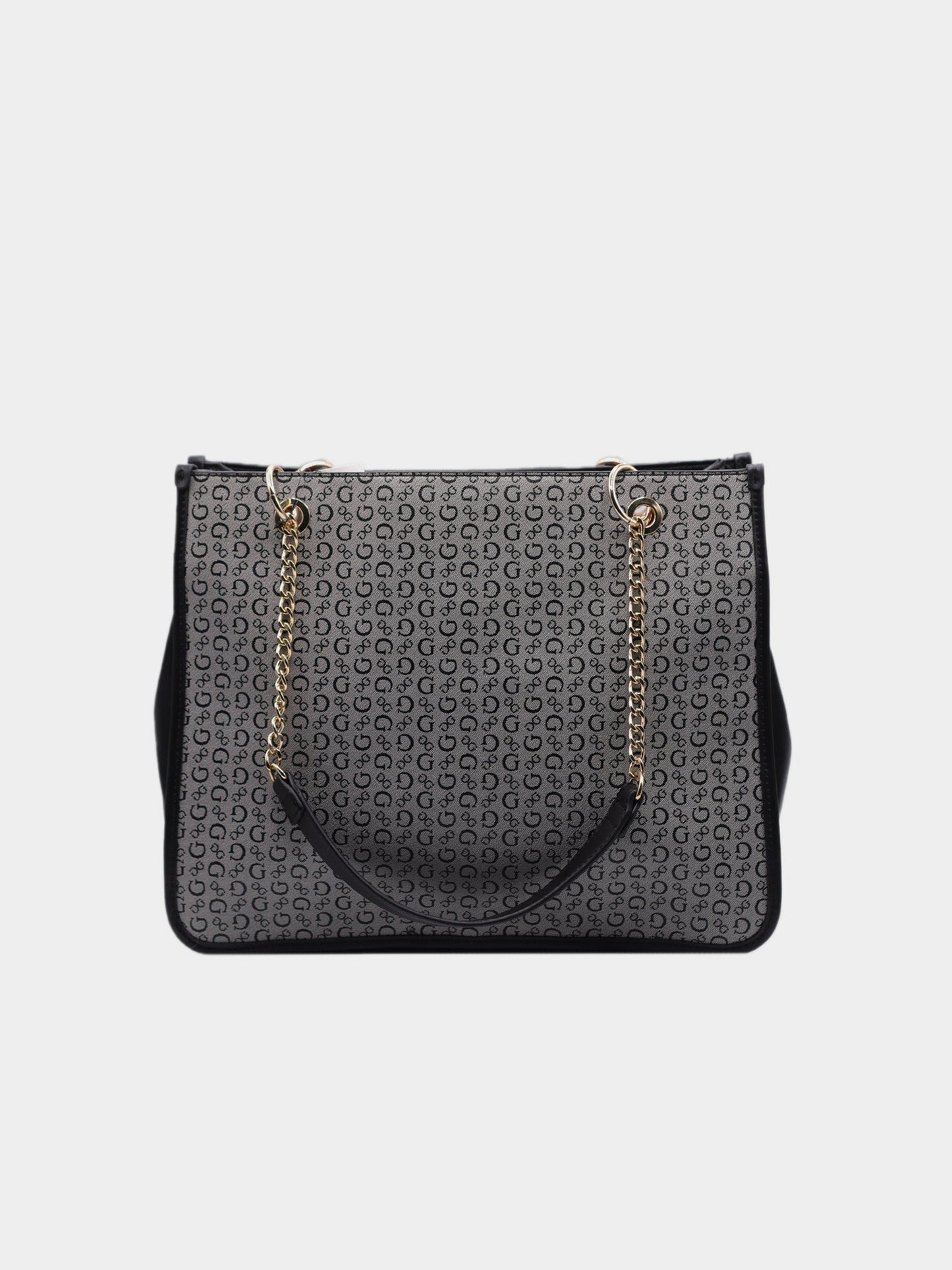 Guess Logo Print Tote Bag - Black & Grey with Gold-Tone Hardware