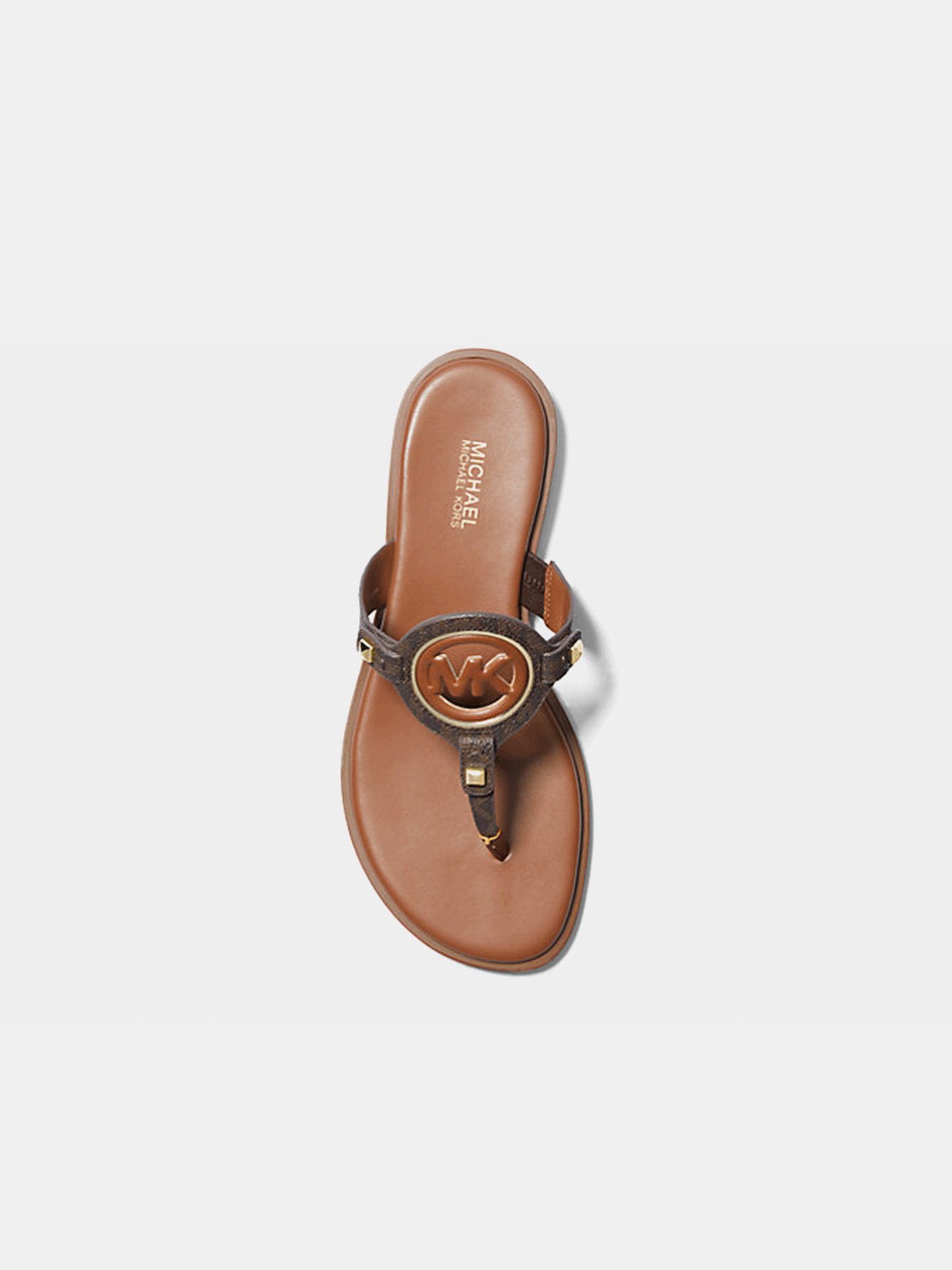 Michael Kors Aubrey Cutout Signature Logo and Leather T-Strap Sandal