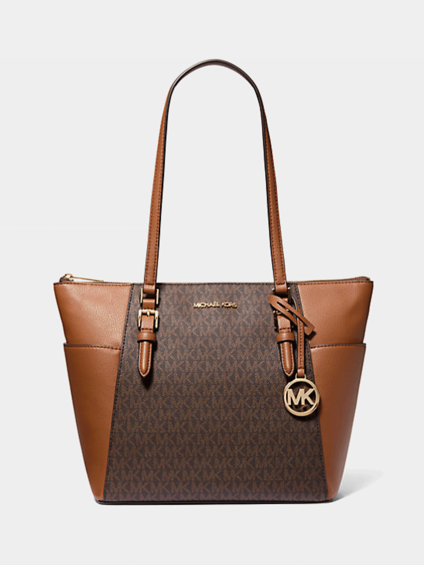 Michael Kors Charlotte Large Logo and Leather Top-Zip Tote Bag