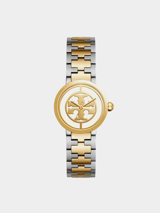 TORY BURCH REVA WATCH, TWO-TONE GOLD/STAINLESS STEEL/IVORY, 28 MM