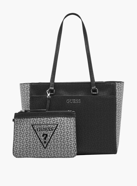 Guess Berkton Monogram Print Tote Bag with Double Handles and Wallet