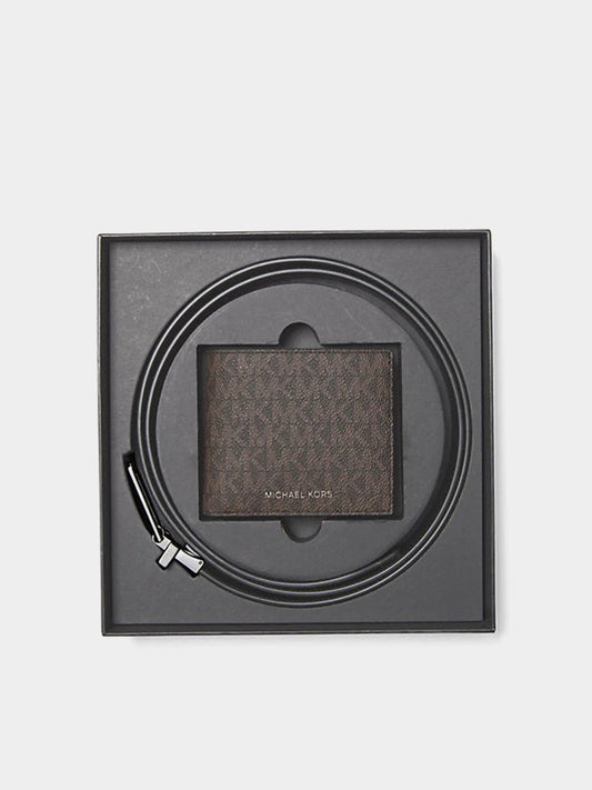 Michael Kors Signature Logo Billfold Wallet and Belt Gift Set