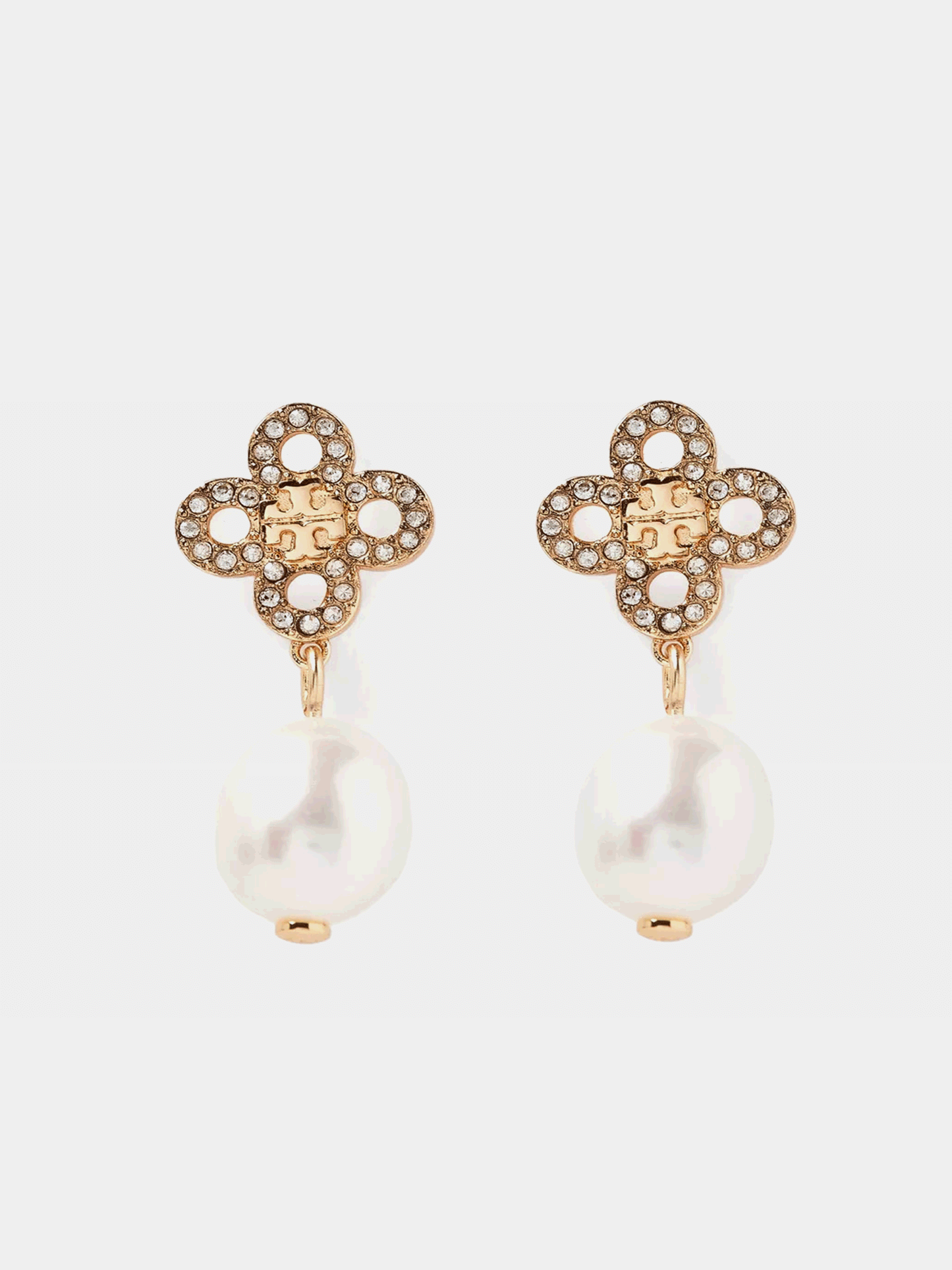 Tory Burch Kira Clover Pearl Drop Earrings in 18kt Rose Gold