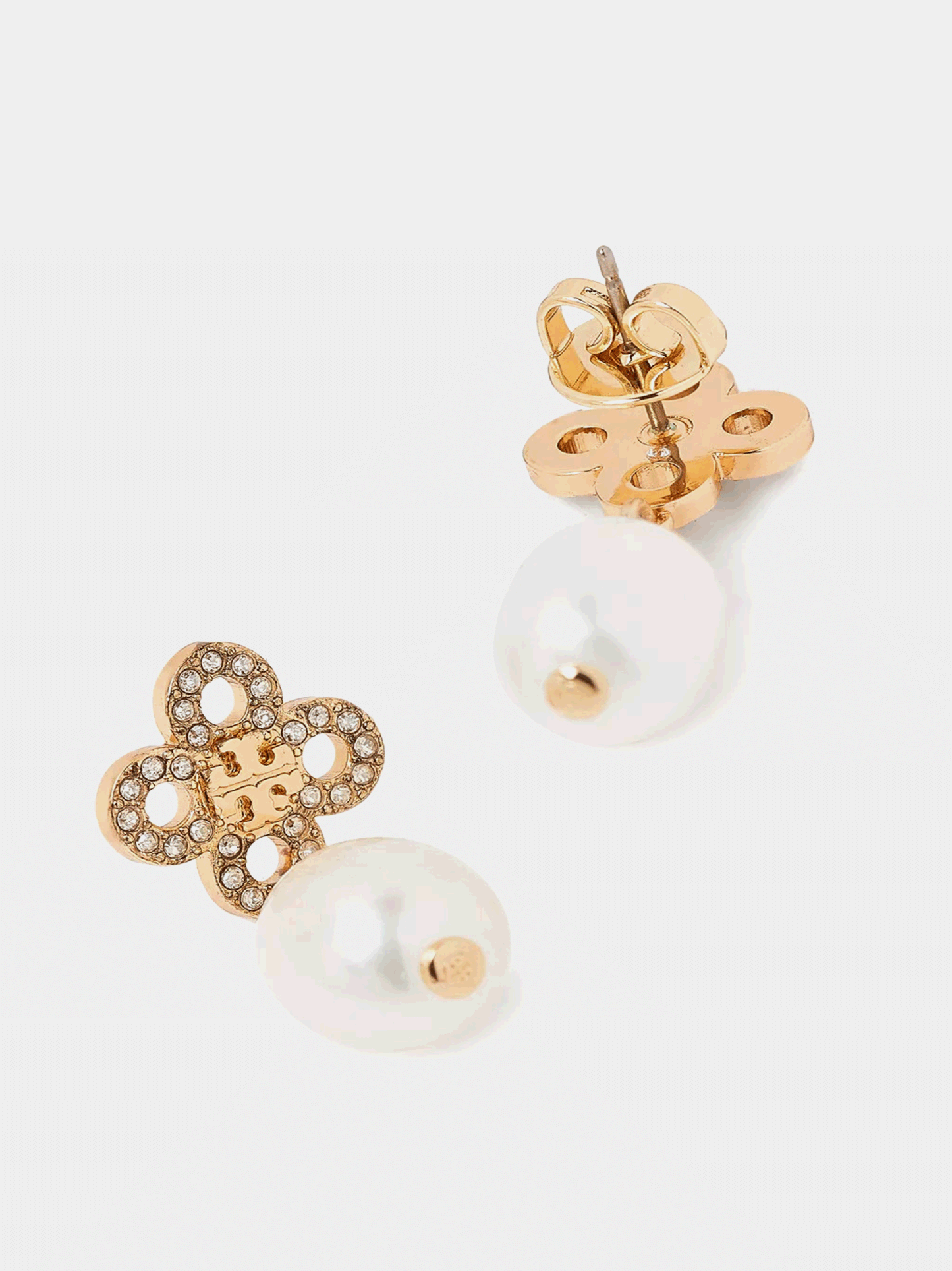 Tory Burch Kira Clover Pearl Drop Earrings in 18kt Rose Gold