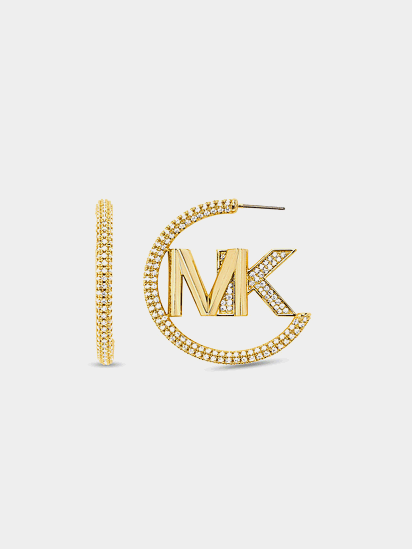 Precious Metal-Plated Brass Pavé Logo Hoop Earrings
