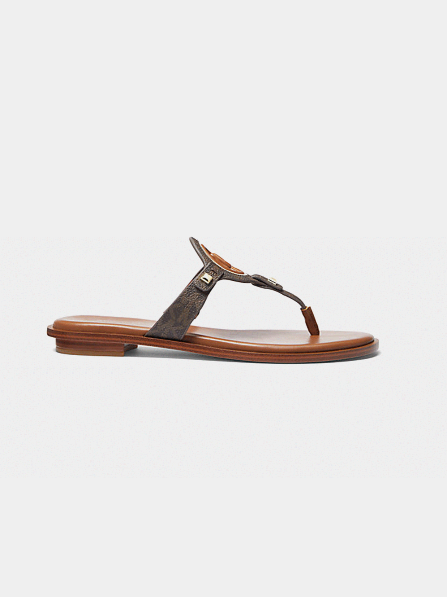 Michael Kors Aubrey Cutout Signature Logo and Leather T-Strap Sandal