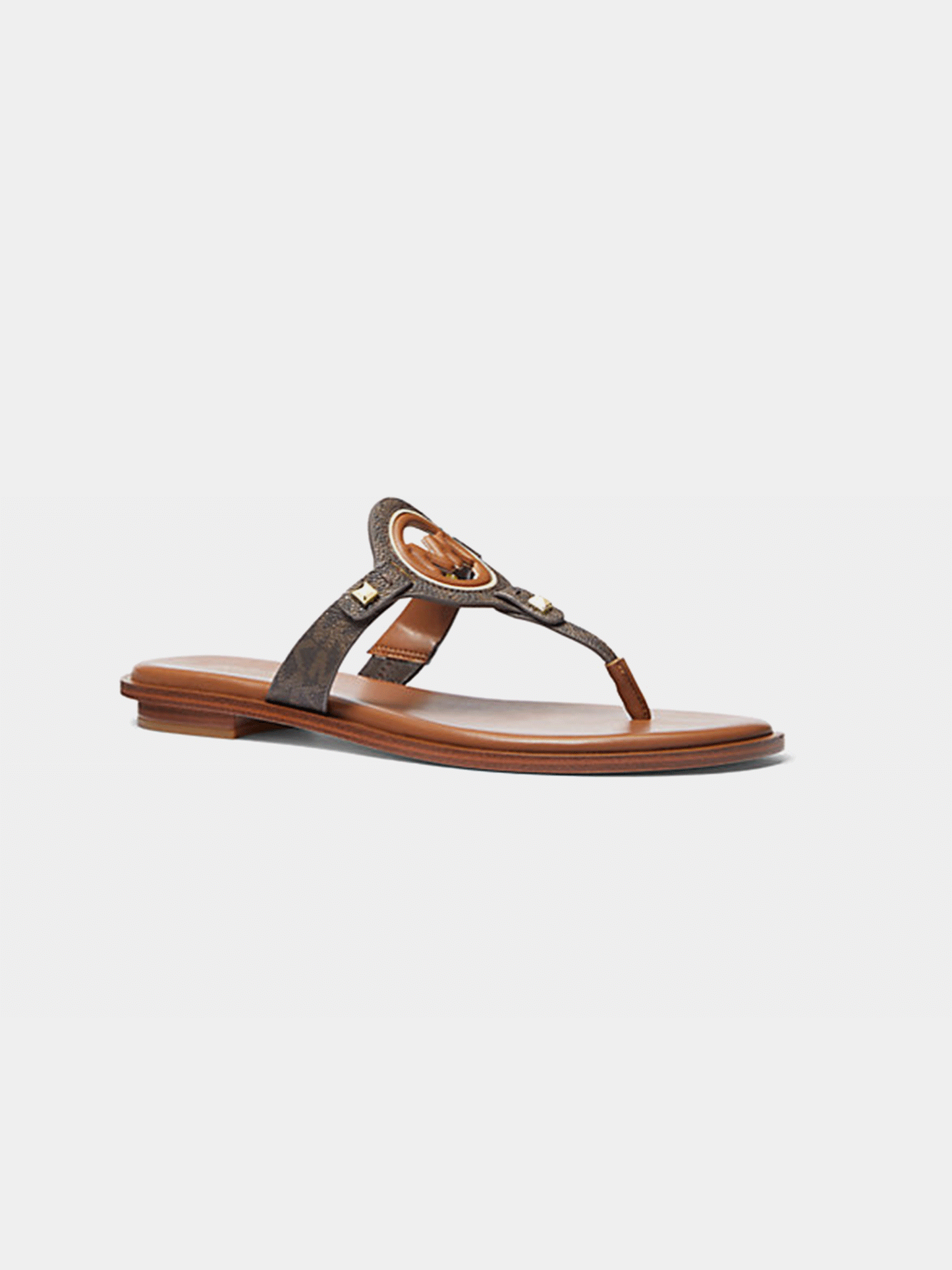 Michael Kors Aubrey Cutout Signature Logo and Leather T-Strap Sandal